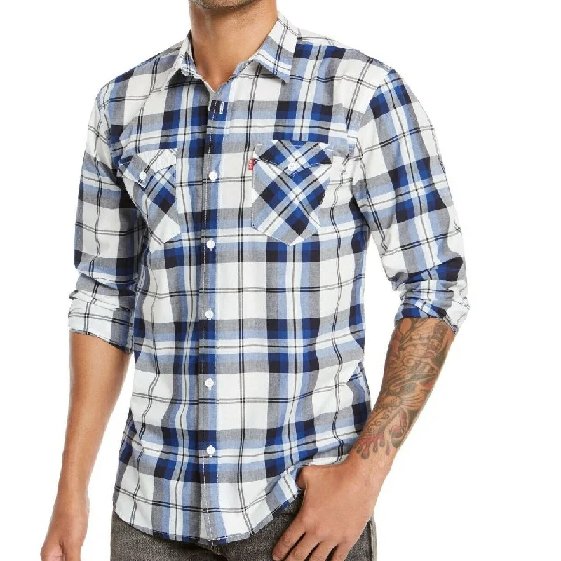 Levi's Men's Clemente Regular-Fit Plaid Shirt White Large