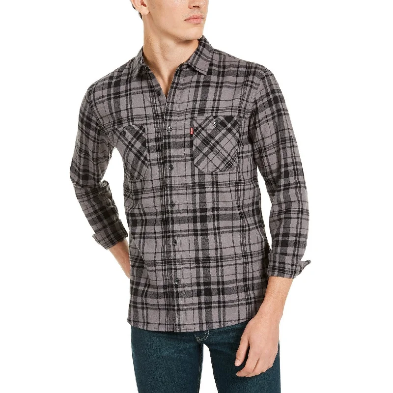 Levi's Men's Miguel Regular-Fit Plaid Flannel Shirt Gray Size Large