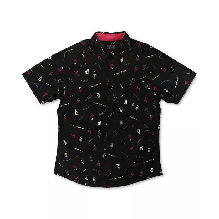 Maui And Sons Men's Funky Flamingo Button-Down Shirt Black Size XL - X-Large