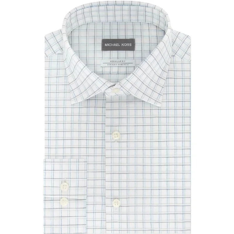 Michael Kors Men's Classic Fit Non-Iron Airsoft Performance Stretch Check Dress Shirt Med Blue Size 18x34-35