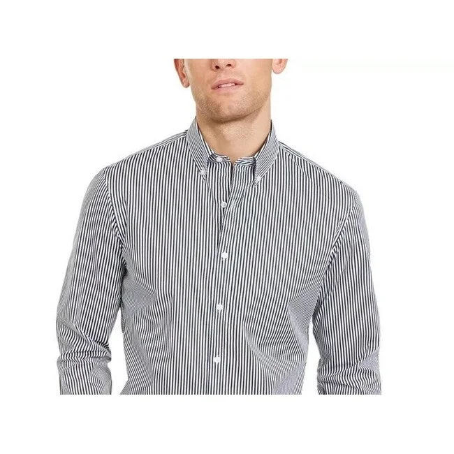 Michael Kors Men's Pin-Stripe Slim Fit Button-Down Shirt Gray Size Small