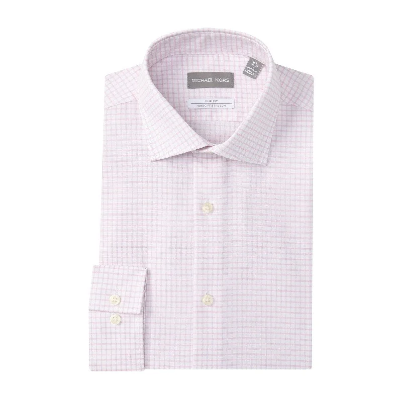 Michael Kors Men's Slim-Fit Non-Iron Airsoft Performance Stretch Check Dress Shirt Pink Size 15x34-35