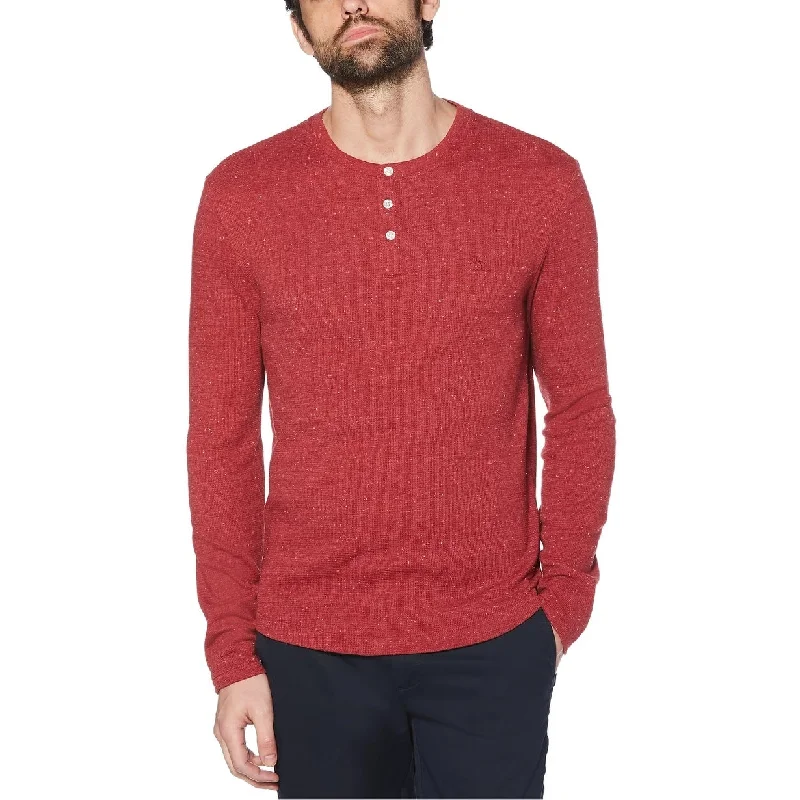 Original Penguin Men's Waffle Henley Long Sleeve T-Shirt Dark Red Size Small