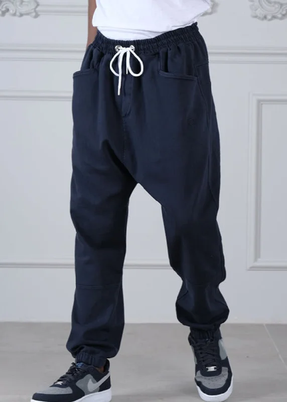 QL Relaxed Cotton STRETCH Cuffed Trousers in Dark Blue