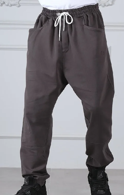 QL Relaxed Cotton STRETCH Cuffed Trousers in Dark Grey