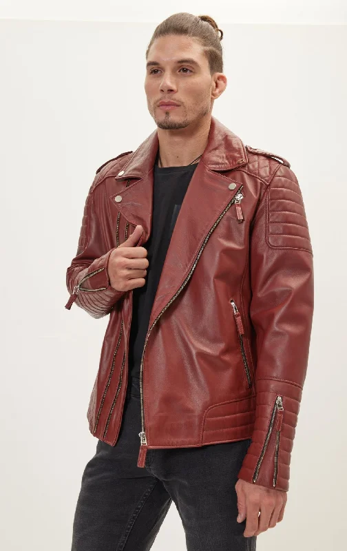 Quilted Leather Moto Jacket - Brick Falcon