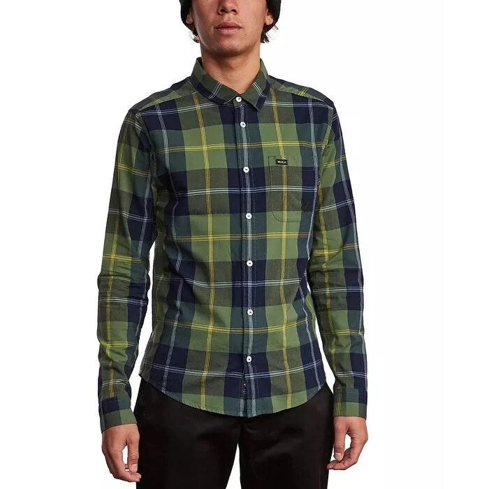 RVCA Men's Okapi Plaid Button-Up Shirt Green Size Medium