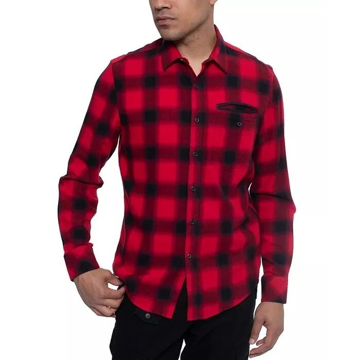 Sean John Men's Buffalo Plaid Shirt Bright Red Size Medium