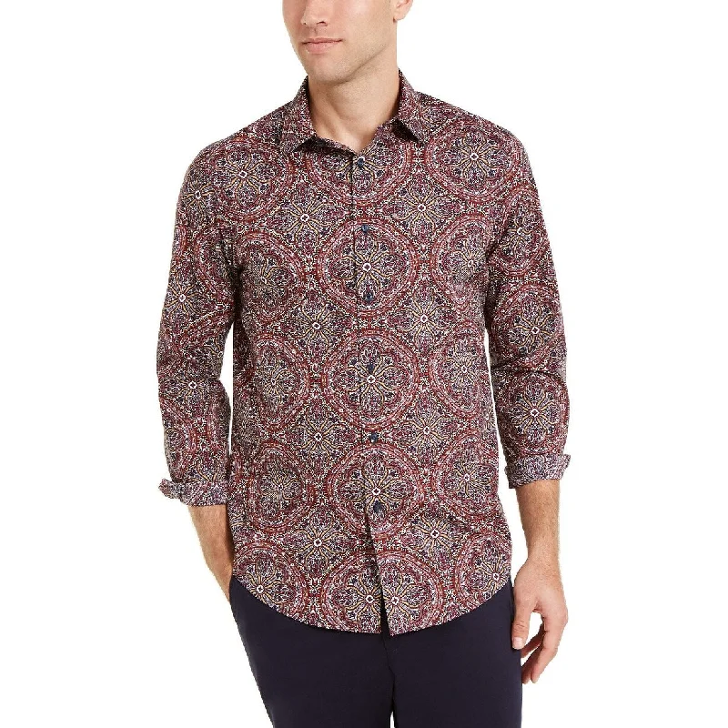 Tasso Elba Men's Kaleidoscope Print Shirt Red Size Large