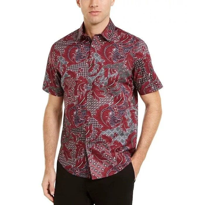 Tasso Elba Men's Multi Pattern Shirt Red Size Small