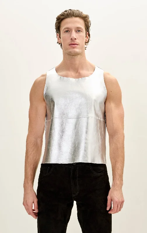 The Lambskin Leather Tank Top - Silver