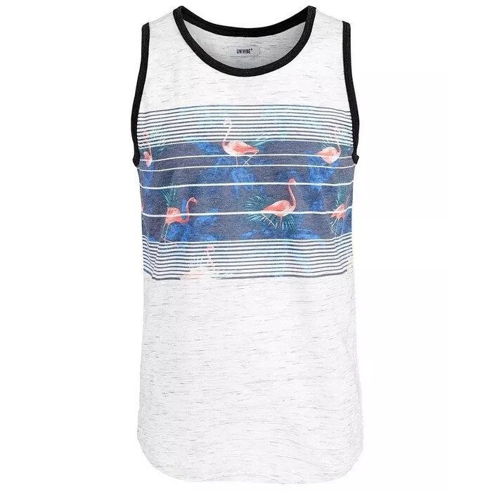 Univibe Men's Striped Flamingo Tank White Size X-Large