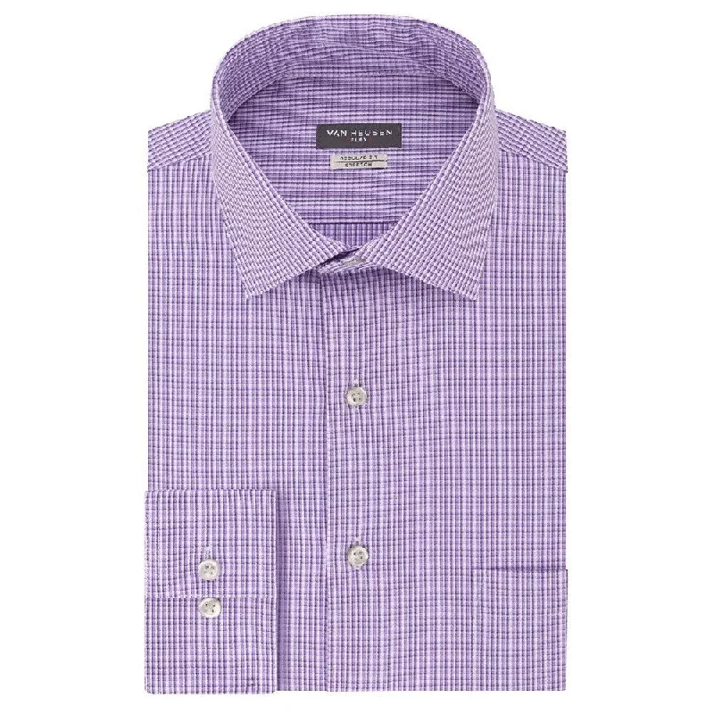 Van Heusen Men's Classic-Fit Flex Collar Stretch Check Dress Shirt Purple Size 17x32-33