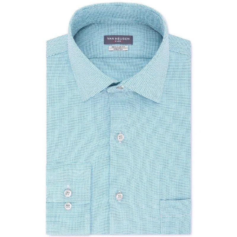 Van Heusen Men's Classic/Regular-Fit Wrinkle-Free Performance Stretch Flex Collar Solid Dress Shirt Aqua Size 18-36-37