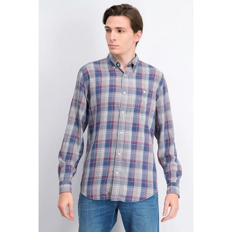 Weatherproof Men's Button-Down Plaid Shirt Dove Blue Size Small