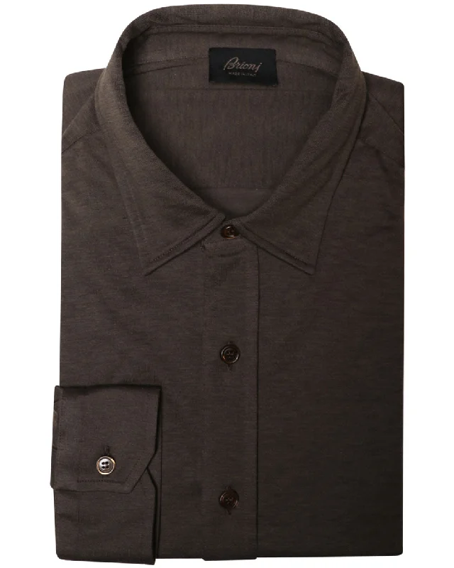 Brown Silk Blend Jersey Sportshirt