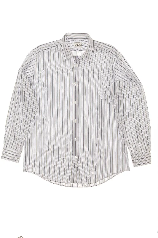 Hermes - Long Sleeve Dress Shirt with Grey & Blue Stripes - IT 43