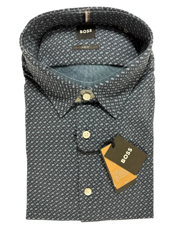 Hugo Boss Shirt Midnight Gray Pattern M Slim Fit