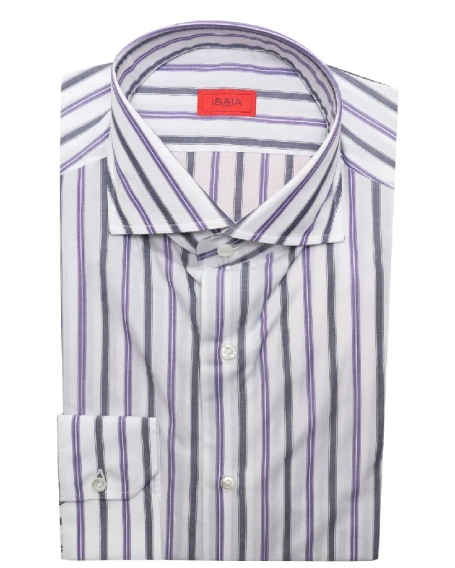 White and Purple Dual Stiped Cotton Sportshirt