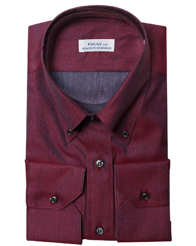 Dark Red Heathered Cotton Dress Shirt