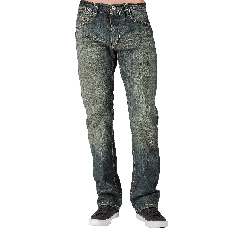 Relaxed Straight Faded Rustic Tinting Premium Denim Signature 5 Pocket Jeans Hand Rub