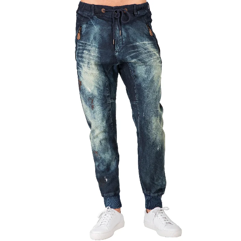 Drop Crotch Premium Indigo Knit Denim Jogger Jeans Twister Tainted Vintage