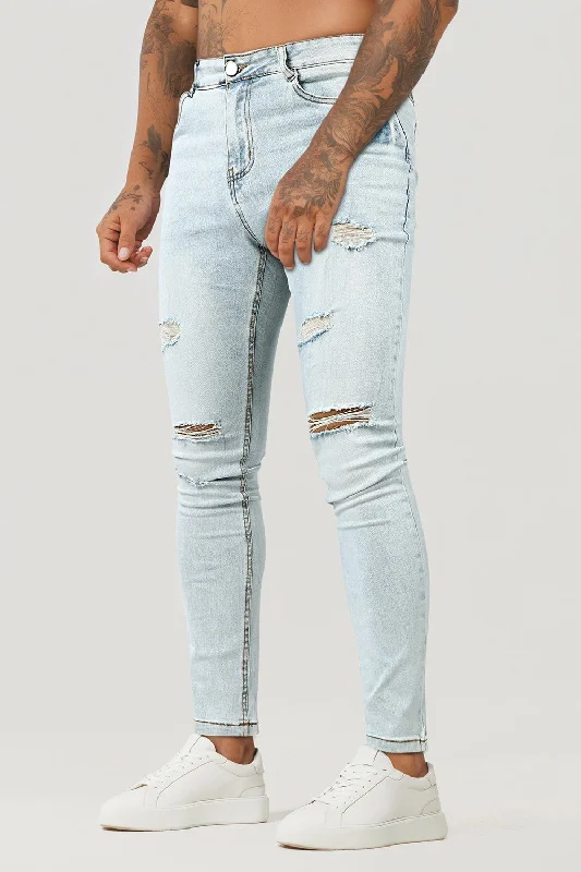 Men's Ripped Knee Skinny Jean - Washed Blue