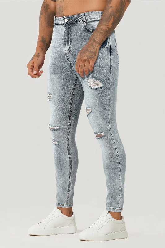 Mens Skinny Denim Blue Jeans - Ripped