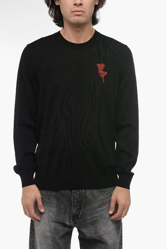 Alexander McQueen Crew Neck Wool Sweater with Beaded Embroidery