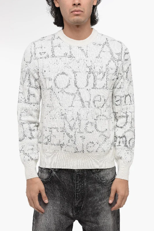 Alexander McQueen Crew Neck Wool Sweater with Lurex Monogram Pattern