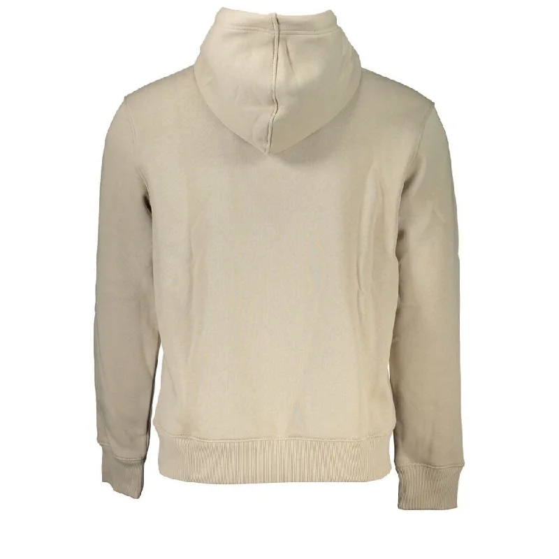 Calvin Klein Beige Fleece Hooded Sweatshirt with Logo Men's Embroidery