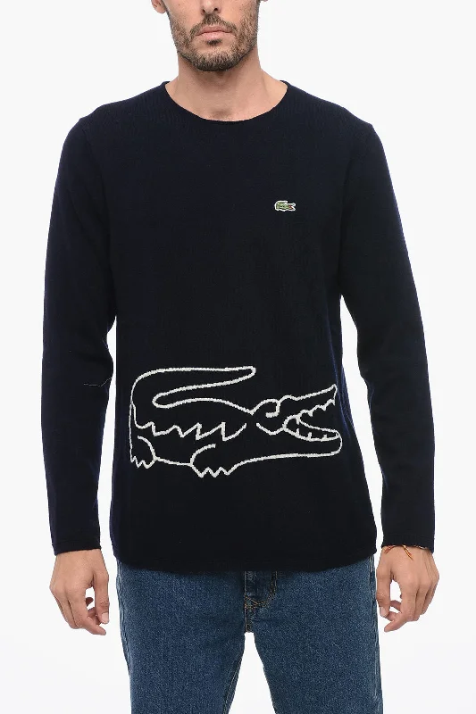 Comme Des Garçons LACOSTE X CDG Crew Neck Wool Sweater with Jacquard Logo