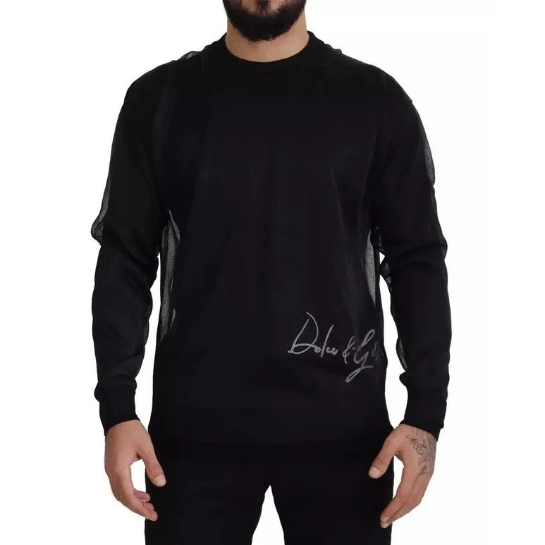 Dolce & Gabbana Black Polyester Logo Men Pullover Men's Sweater (Pre-Owned)