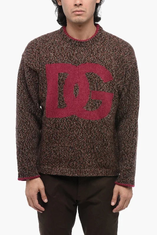 Dolce & Gabbana Crew Neck Wool Blend Pullover with Jacquard Logo