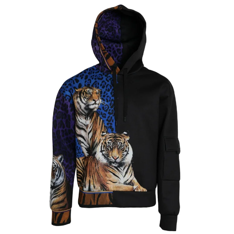 Dolce & Gabbana Multicolor Tiger Hooded Sweatshirt Men's Sweater