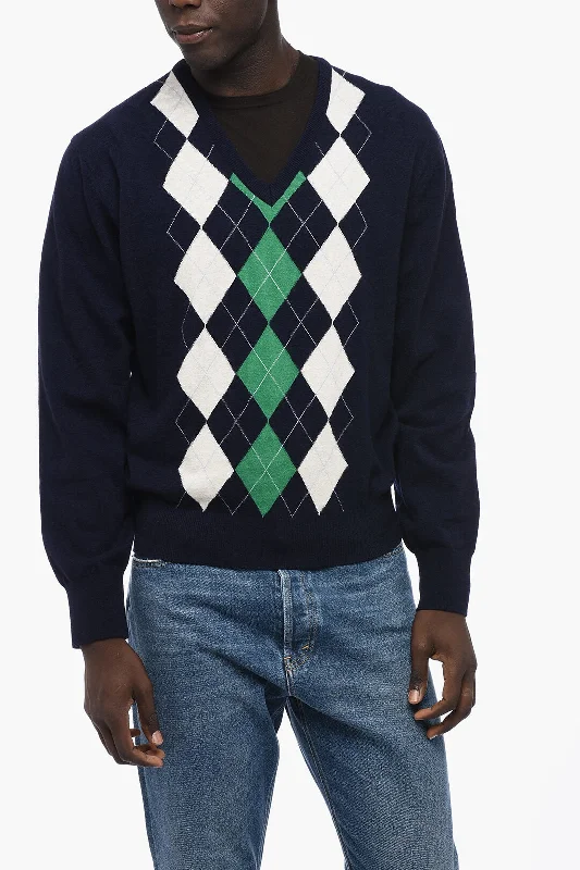 Dunst Argyle Motif V-Neck Sweater