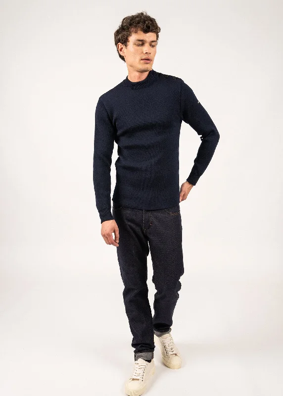 MATELOT - Wool Fisherman Sweater with Button Shoulder | Slim Fit (NAVY)