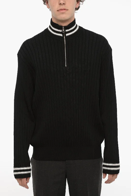 Neil Barrett Ribbed Blouson Fit Half Zip Sweater