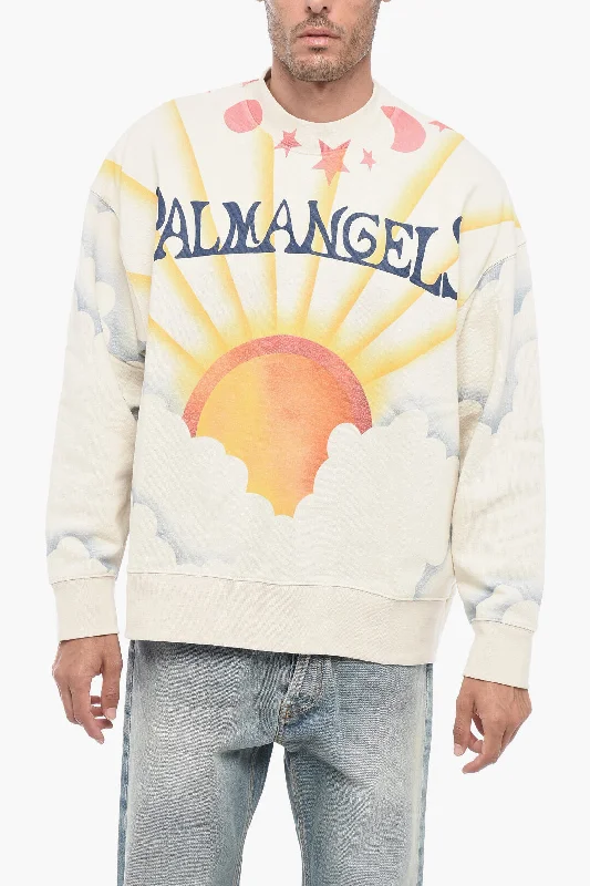 Palm Angels Brushed Cotton Printed SUNRISE Crewneck Sweater