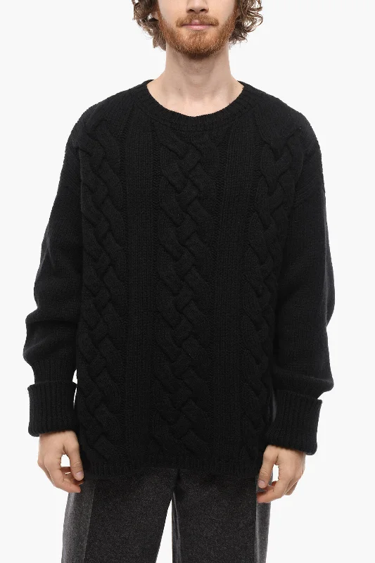 RAMAEL Crew Neck Mohair Blend Aran Pullover