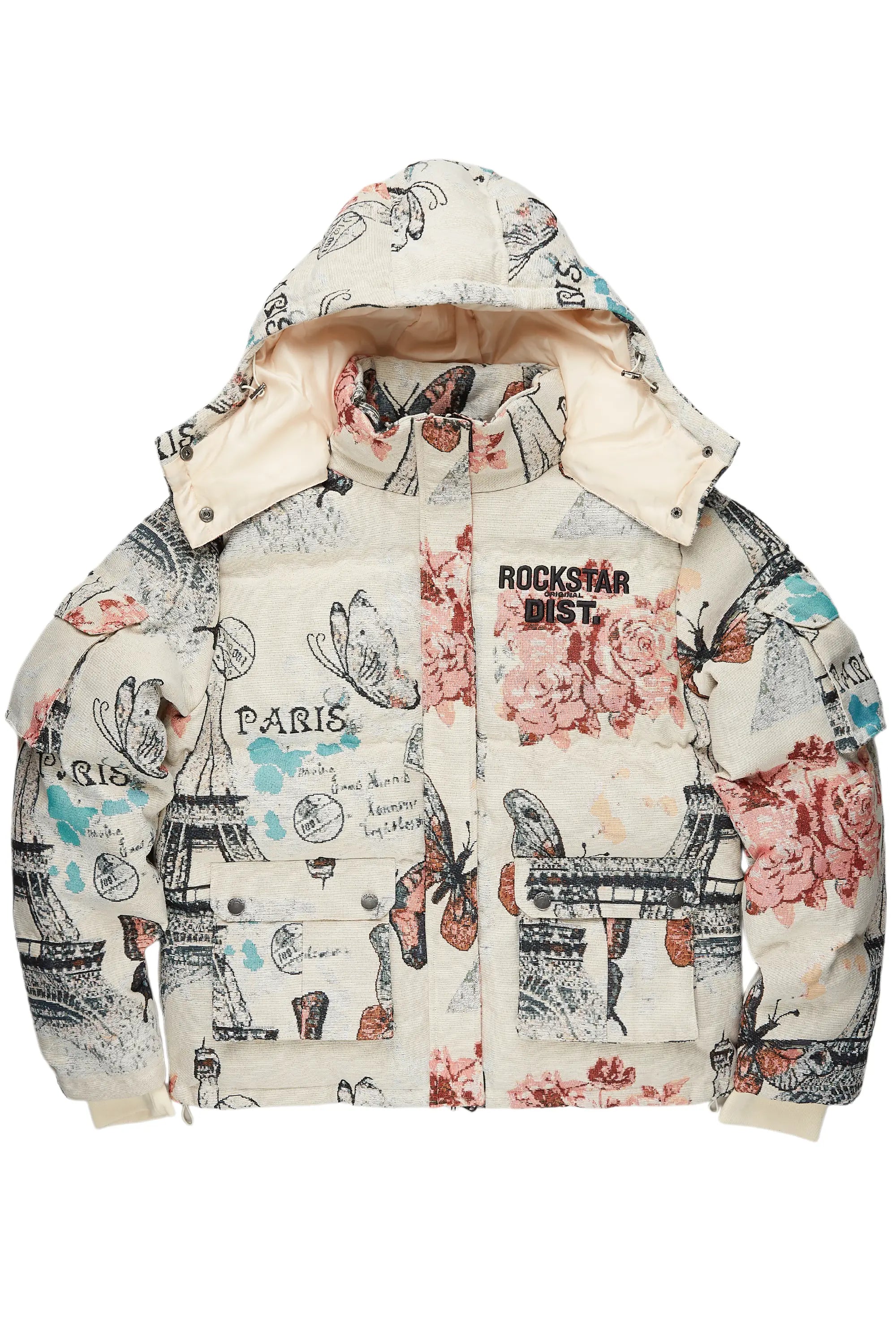 Lamont Beige Multi Tapestry Puffer Jacket