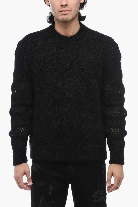 Saint Laurent Crew Neck Openwork Mohair Blend Sweater