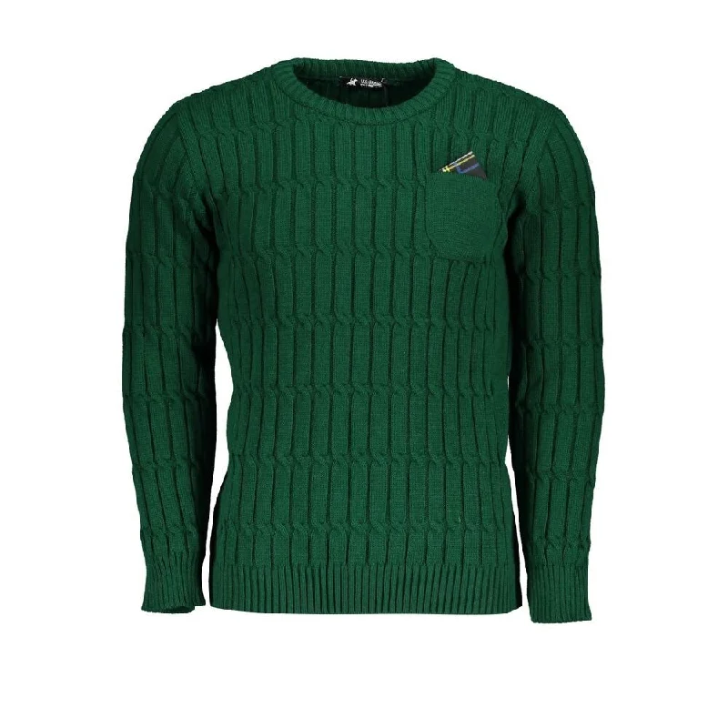 U.S. Grand Polo Elegant Crew Neck Twisted Green Men's Sweater