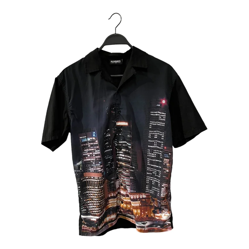 Pleasures/SS Shirt/S/Polyester/BLK/Graphic/Night City Skyline