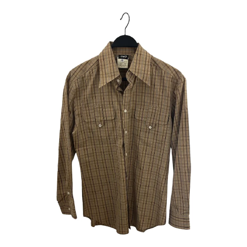 DOLCE&GABBANA/LS Shirt/32/Cotton/KHK/Plaid/