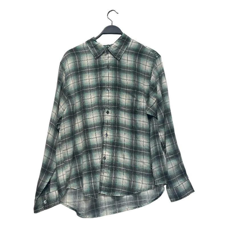 STUSSY/Flannel Shirt/M/Cotton/CRM/Plaid/Black & Green Plaid