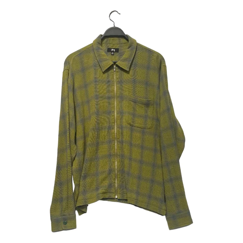 STUSSY/LS Shirt/M/Cotton/GRN/Plaid/Blue Plaid Zip-Up