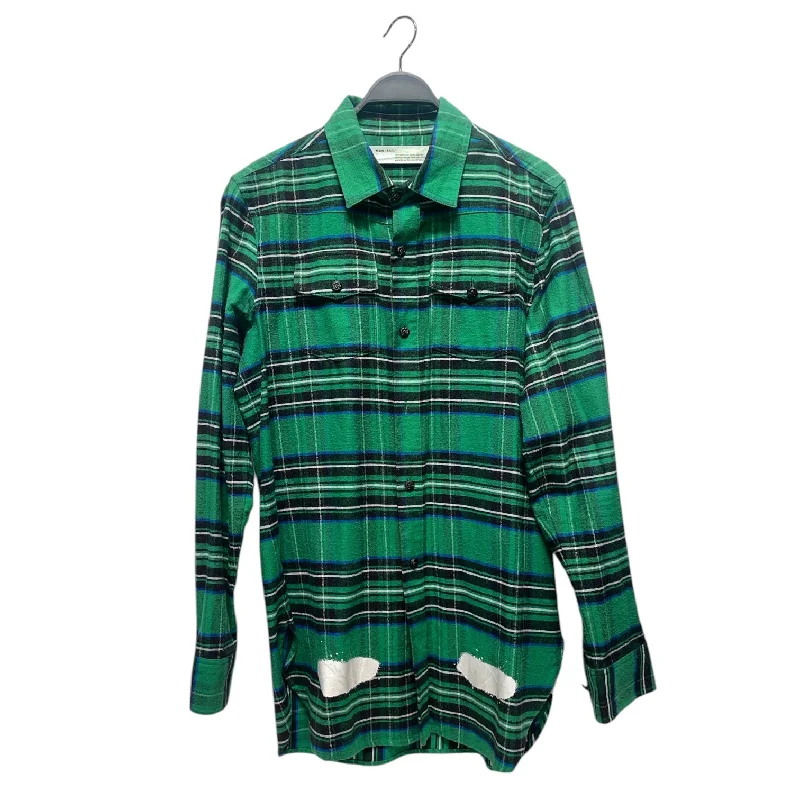 OFF-WHITE/Flannel Shirt/M/Cotton/GRN/Plaid/FLANNEL W SPRAYED BACK