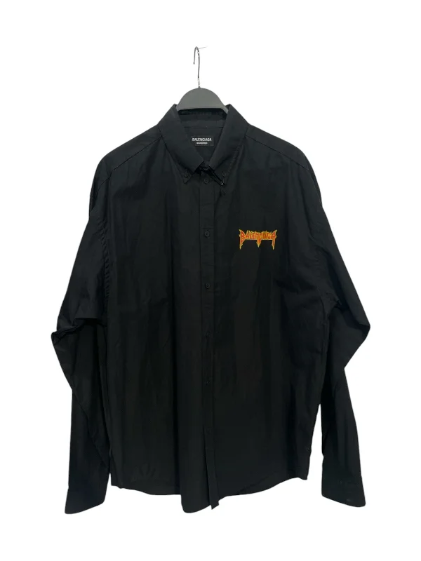 BALENCIAGA/LS Shirt/39/Cotton/BLK/All Over Print/METAL LOGO BUTTON UP