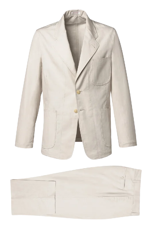 Beige White Slack 2 piece 2-Button Suit